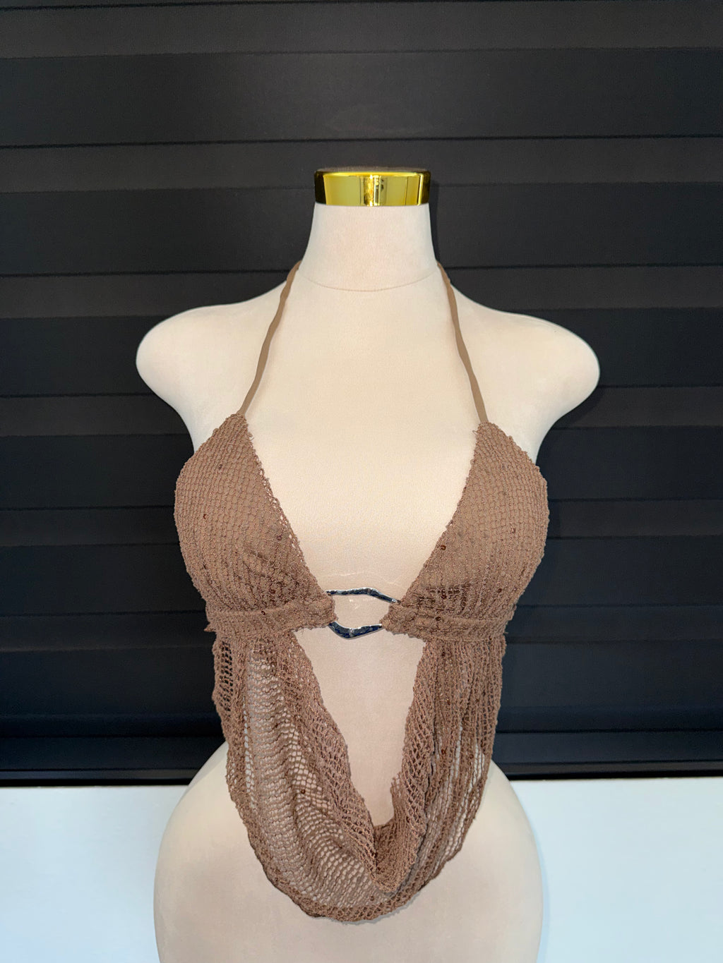 Brown Fishnet Top