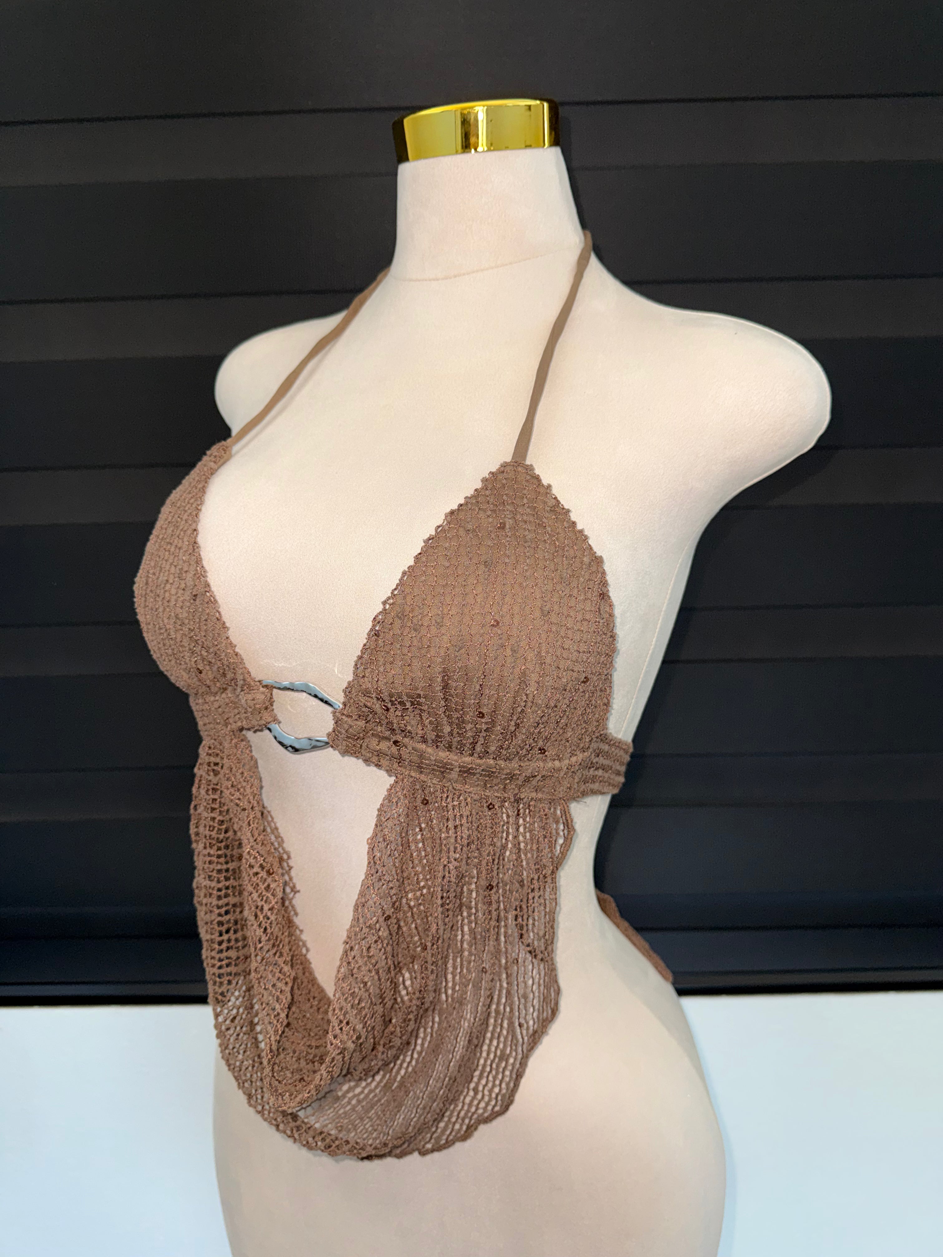 Brown Fishnet Top