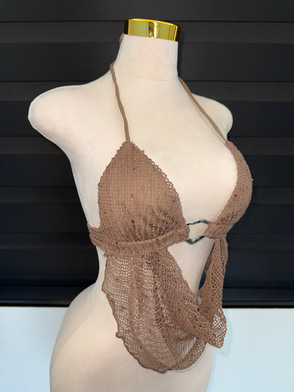 Brown Fishnet Top