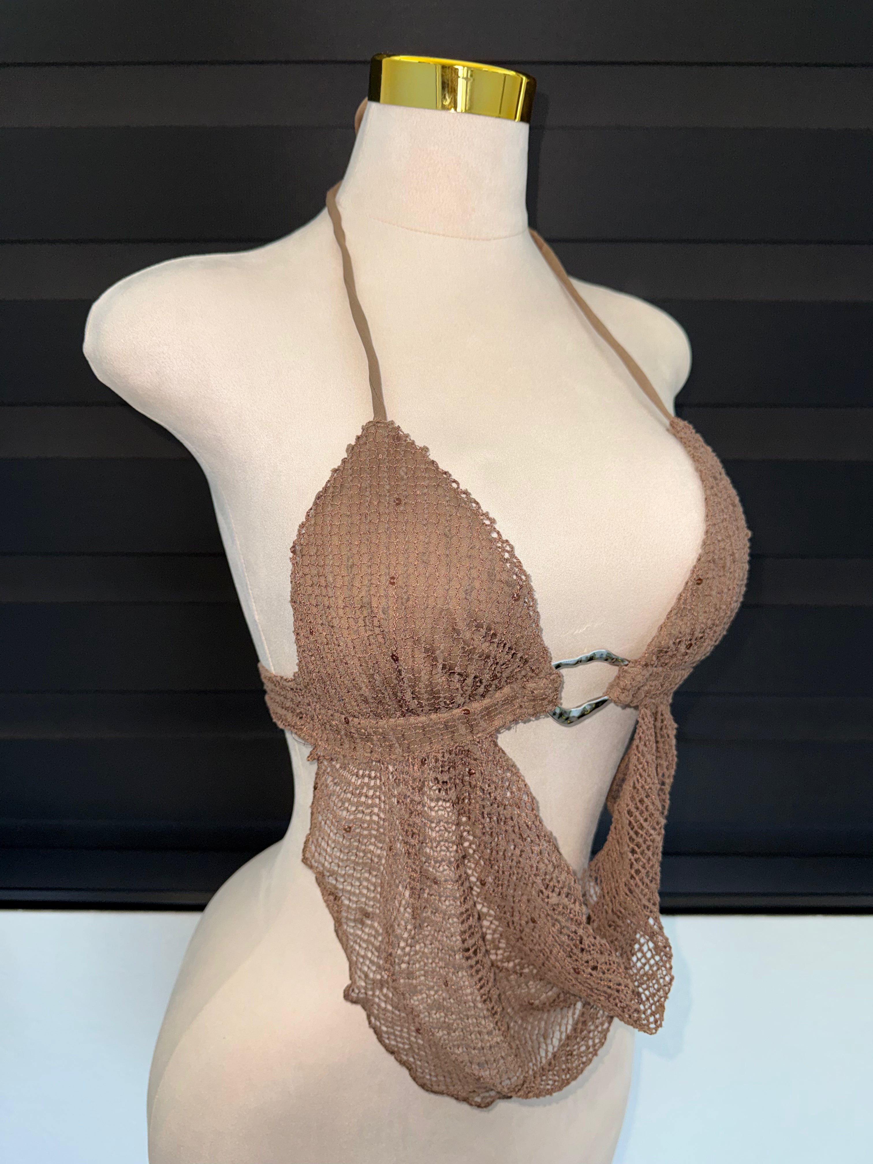 Brown Fishnet Top